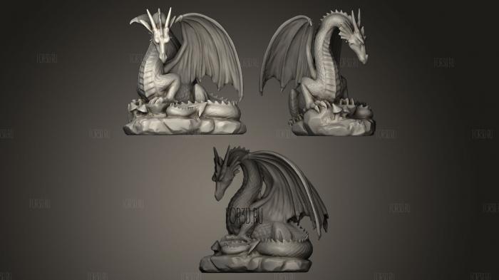 Белый дракон сидит на камне 3d stl модель для ЧПУ
